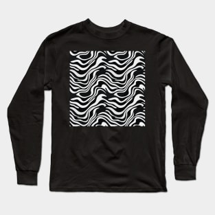 Monochrome Waves: Modern Abstract Ebb and Flow Long Sleeve T-Shirt